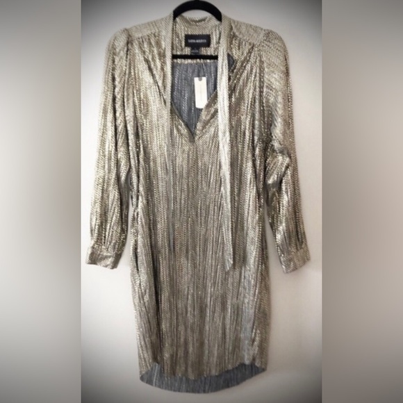 Anthropologie Sabina Musayev Eugene metallic gold fabric dress size Medium - Picture 2 of 8